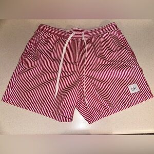 Red & White Stripe Calvin Klein Swim Trunks